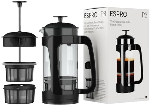 ESPRO - P3 French Press Coffee Maker – Patented Double Microfilter for Sludge and Grit Free Coffee, Black, 32 oz