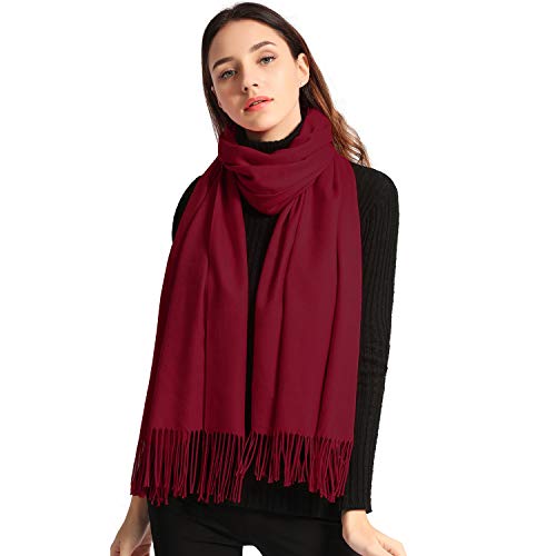 EASE LEAP Bufanda Mujer con Tacto Cachemira Fiesta Chal para Boda Suave Pashmina 200 * 70cm/(Vino tinto)