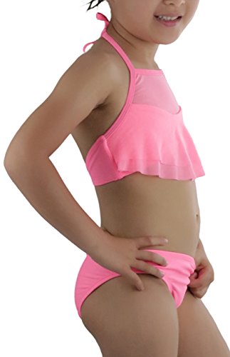 Image of ToBeInStyle Girls' Two Piece Halter Top Flowy Mesh Bikini & Bikini Bottoms