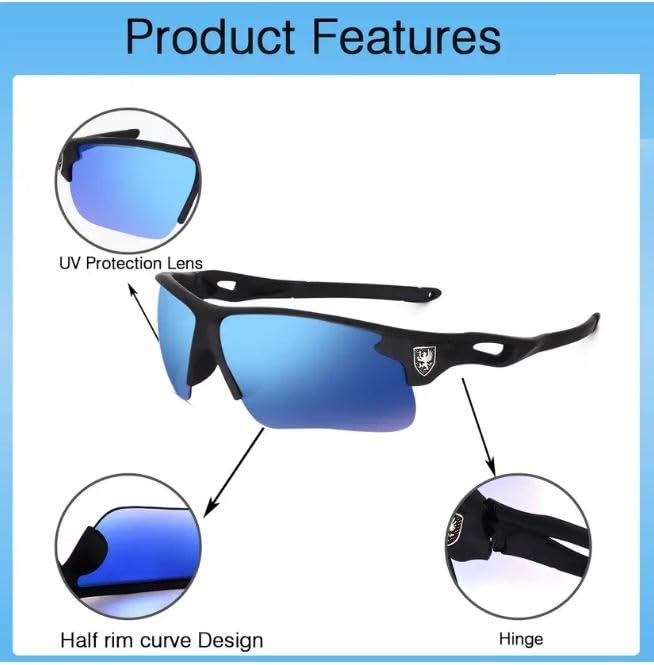 Image of Roshfort Sports Non Polorized Sunglasses UV Protection Sunglass for Men & Women Cycling Running Driving Fishing Multi Shade Glasses ITALIC (Size -Medium)