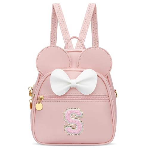 KKXIU Girls Initial Bowknot Cute Mini Backpack for Toddler, Travel Small Girl Backpacks, Personalized Birthday Gifts for Little Girls and Kids(S, Pink)