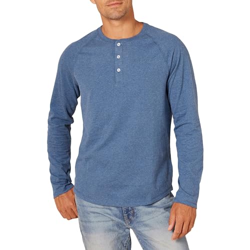 Amazon Essentials Herren Langärmeliges Henley-Shirt, Schmale Passform, Blau Heide, XL