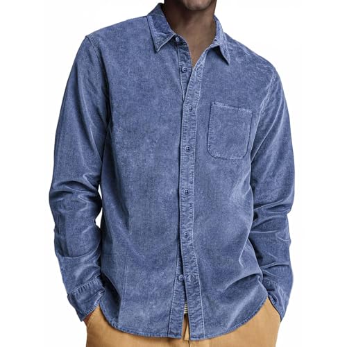 Chemise en velours côtelé pour homme de style vintage boutonné coupe régulière