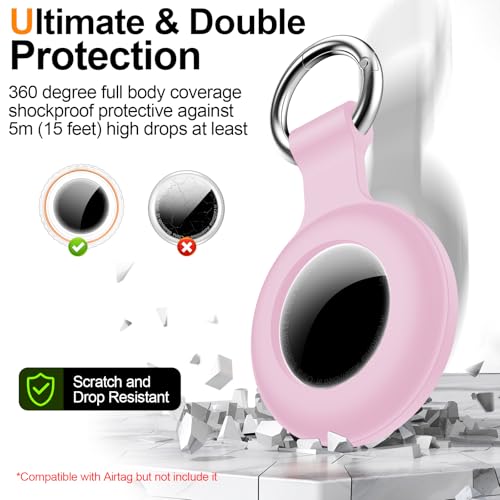 Image of 1|2|4Pack for Apple AirTag Holder,for Air Tag 2nd &1st Genaretion,Waterproof GPS Tracker Air Tag Keychain with Cover Anti-Scratch Silicone for Air-Tag Case for Pets,Kids,Bags,Luggages-Pink+Purple