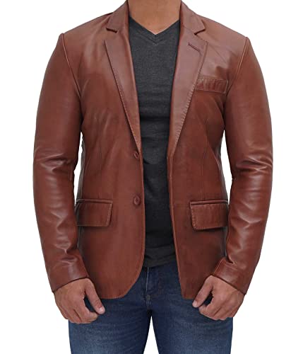 Image of Decrum Mens Leather Blazer - Real Lambskin Stylish Casual Leather Blazer Jackets for Men