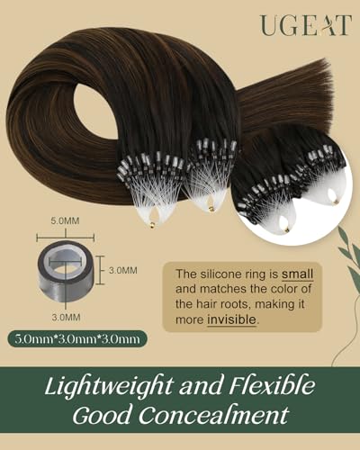 Ugeat Micro Loop Human Hair Extensions 24 Inch Ombre Dark Brown Micro Beads Hair Extensions Real Human Hair Balayage Medium Brown 50G/50S #2/6/2 - Image 3