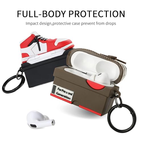 Image of Gedicht [2Pack] for Apple Airpods Pro Case Cover, Cute Cartoon Shoe Box Soft Silicone Protective Cases for AirPods Pro 1st Generation Case with Keychain for Women Men, Red+Brown
