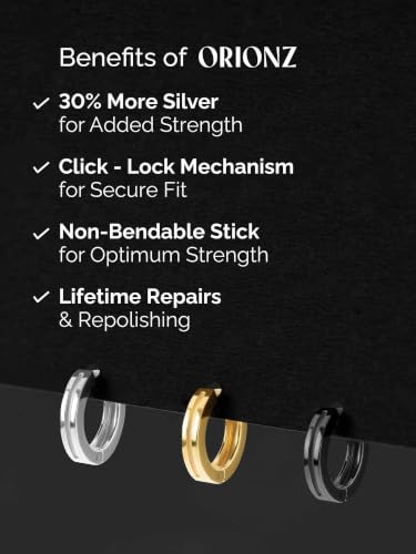 Image of ORIONZ Hoop Earrings for Men & Boys (1 Piece) - 925 Sterling Silver - Gift for Birthday Anniversary - 18k Gold Plated Jewellery - Men Fashion