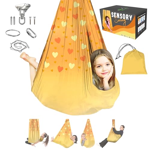 TIBEL Sensory Swing with 6 Accessories Holds 300lbs 360° Swivel Double Layer Nylon Fabric Gives Calming Therapy Sensory Effect Pelvic Joint Stability for Kids and Adults with Asperger Autism ADHD SPD by Tibel - Used condition - US$33.06