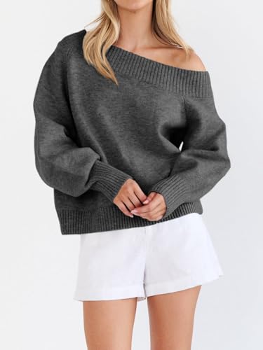 Saodimallsu Womens Off The Shoulder Sweater Long Sleeve Boat Neck Pullover 2025 Casual Trendy Loose Knit Tops4