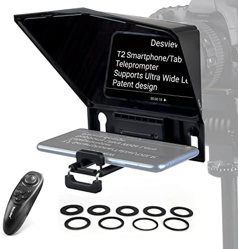 Desview T2 Teleprompter for Tablet Smartphone iPad up to 8 inch,70/30 Beam Splitter Glass,Teleprompter with Remote Control for DSLR Camera Phone Video Recording