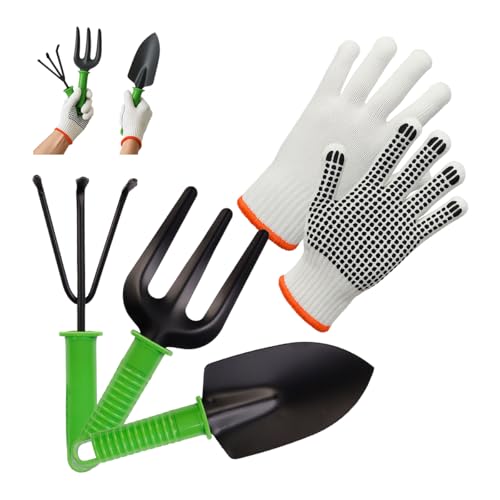 Kit para Jardinagem 4 Peças - Pá, Garfo, Ancinho + Luva de Proteç...