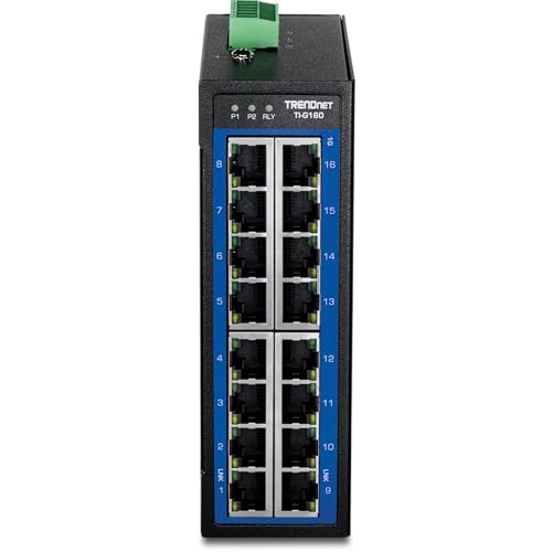 Image of TRENDnet 16-Port Industrial Gigabit DIN-Rail Switch, TI-G160, NDAA & TAA Compliant, 32Gbps, IP50 Rated, Ethernet Splitter, Lifetime Protection
