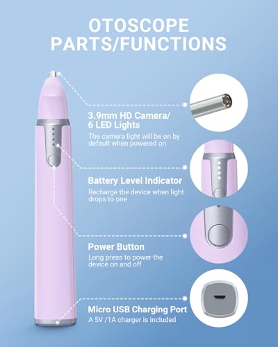 Image of ScopeAround Otoscope with Light, Ear Camera with Dual View, 720pHD WiFi Ear Scope with 6 LED Lights, 3.9mm Lens Otoscope Camera for Kids and Adults, Ear Scope Compatible w /iPhone and Android Pink