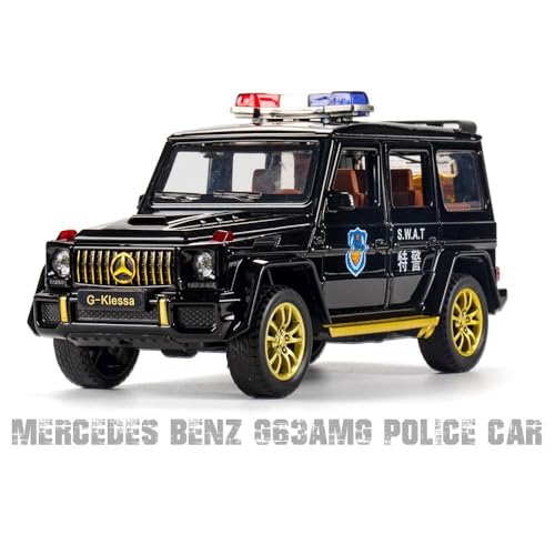 Image of Bebbly 1:24 Scale Big Mercedes Benz G63 Police Toy Car | Metal Pullback Diecast Car for Kids with Openable Doors, Sound, Light Effects Toy for Car Enthusiasts (Color As Per Available),black