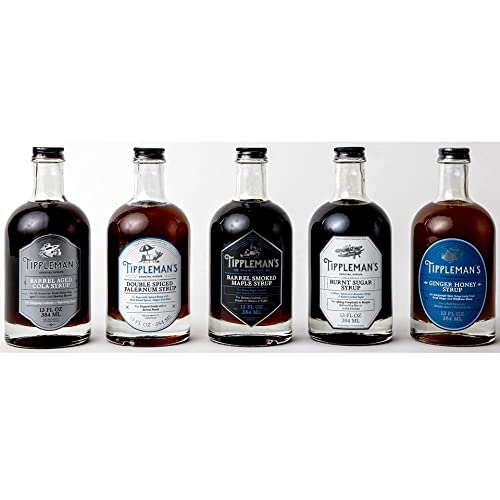 Tippleman’s Variety Pack - Non Alcoholic Cocktail Mixers - Burnt Sugar, Smoked Maple Syrup, Ginger Honey Syrup, Falernum Syrup, Barrel Aged Cola Syrup - Makes 99 Cocktails #TOP28