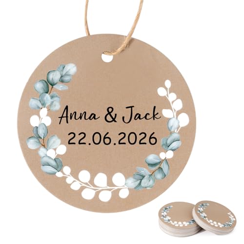 50pcs Étiquettes Kraft Mariage Étiquettes Rond Baptême avec Cordon de Chanvre Motif Feuilles...