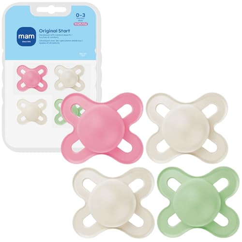 Image of MAM Original Start Matte Baby Pacifiers 0-3 Months Newborns, BPA-Free Skin Soft Silicone Nipple, Developed with Medical Experts, Easy to Clean, 4 Count with Sterilizer Case