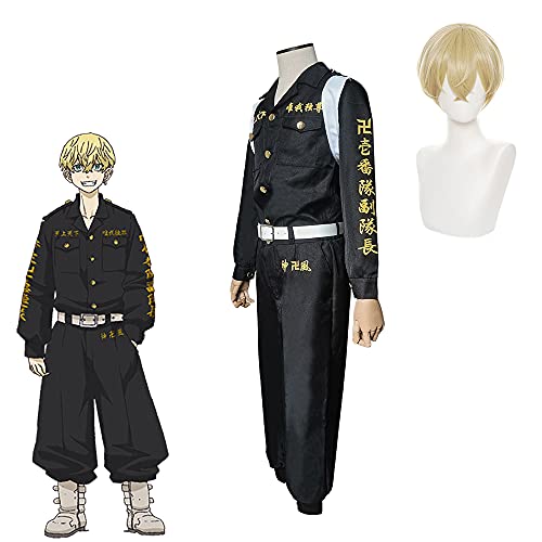 Wsoudmad 東京卍リベンジャーズ 子供服 松野千冬 コスプレ 衣装 ウィッグ付き キッズ 子供用 変装 東京卍會 壱番隊副隊長 まつのちふゆ こどものコスプレ 特攻服 隊服 コスチューム アニメ 祭り ハロウィン クリスマス 仮装