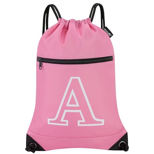 Image of HOLYLUCK Drawstring Bags Initial Backpack Sackpack Cinch Bags for Sports, Gym, Travel, Beach (Pink-A)