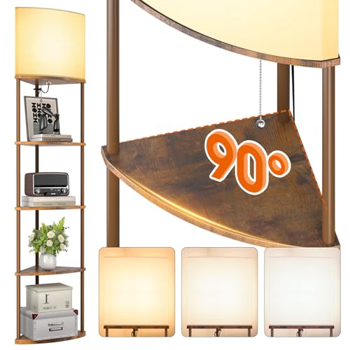 Image of addlon Floor Lamp with Shelves, 5-Tier Adjustable Corner Lamp with 3 Color Temperatures & Linen Shade,Modern Floor Lamps for Living Room, Home Office & Bedroom (E26 LED Bulb Included, 800lm) - Brown