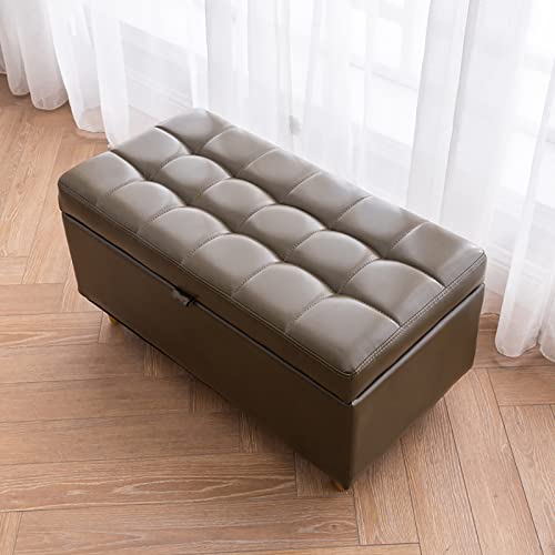 Banc de rangement café 78x40 cm en similicuir capitonné pour salon