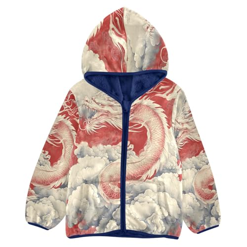 Dragon Amidst Clouds Artwork Toddler Fleece Jacket Girl Boys Hooded Fleece Jacket Coat Warm Outwear Zip-up 3-10T