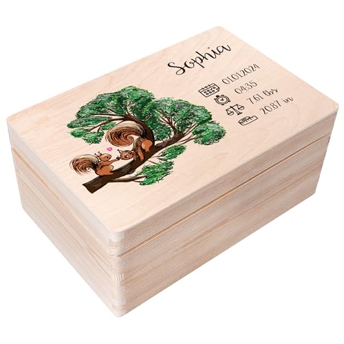 Creative Deco Boîte à Souvenirs Bébé Personnalisé - Personnalisés Ecureuil | Personnalisable Cadeau à Souvenirs Individuelle pour Une Naissance pour...