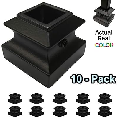 Iron Baluster Shoes with Set Screw Stair Parts Scroll Basket Twist Knuckle Baluster Shoe for 1/2" Square Metal Spindles Set of 10 (Satin Black)