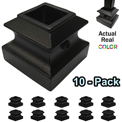 1/2" Iron Baluster Shoes (10-Pack) With Set Screw Stair Parts For 1/2" Square Metal Scroll Basket Twist Knuckle Spindles (Real Satin Black Not Matte) #TOP2