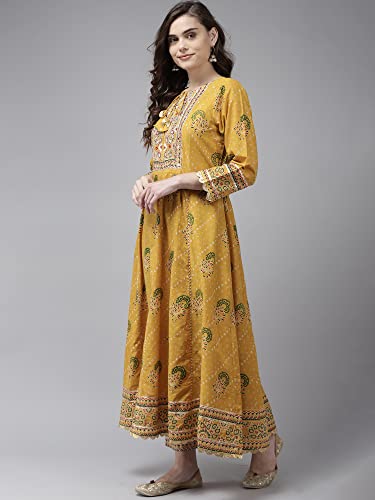 Image of INDO ERA Women's Embroidered Cotton Blend Anarkali Kurta With Pant & Dupatta Set (RRRRR8108)