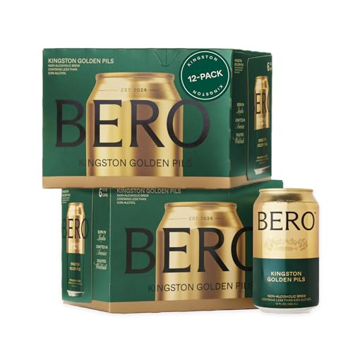 BERO Kingston Golden Pils Non-Alcoholic Beer, 12-Pack Lager-Style Craft Brew, NA Beer by Tom Holland, Golden Taste, Alcohol Alternative Beverages, Drink for Any Occasion