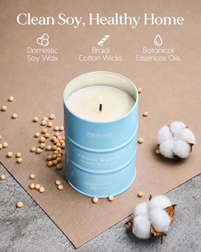 Image of M&SENSE Ocean Waters Scented Candles Large Beach Candle, Summer Soy Candles 21.2oz 120 Hour Slow Burning,Aromatherapy Candle for Stress Relief Meditation Relaxing