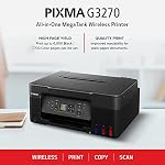 Canon PIXMA G3270 Imprimante sans fil - MegaTank, Couleur tout-en-un, Imprimante, Scanner, Photocopieur, Mobile Compatible, Noir