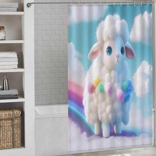 Rideau de douche tissu polyester étanche et facile à nettoyer motif mouton mignon