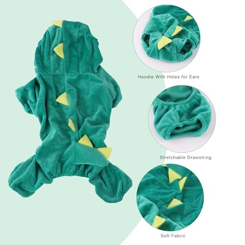 Delifur Dinosaur Dog Halloween Costume Pet Dino Hoodie for Small Dogs Cats (XS, Green) - image 5