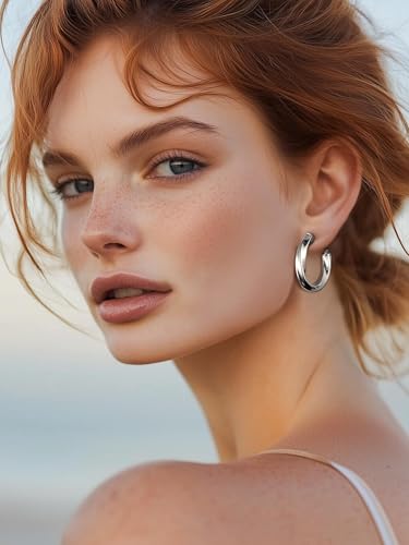 Image of Stainless Steel Chunky Hoop Earrings For Women, Minimalist and Chic, Black /Gold Plated, Round Hoops Earrings Hypoallergenic, Size: 30mm /40mm /60mm /80mm, Come with Box