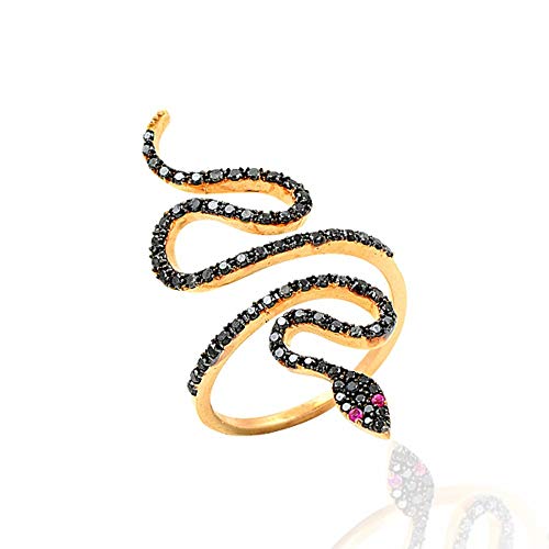 Anillo de compromiso de oro de 14 quilates con diamantes de imitación de serpiente