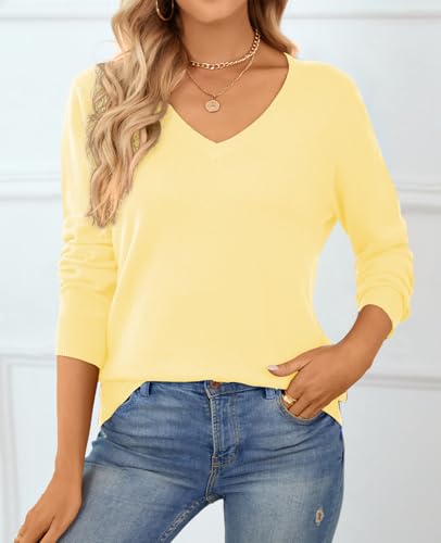 Image of QUALFORT Women's 100% Cotton Sweater, Basic Lightweight Long Sleeve Pullover
