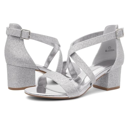 Image of Shoe Land SL-LESSA Women's Low Heels Open Toe Dress Heeled Sandals Cross Ankle Strap Chunky Block Short Heel Pumps Shoes for Office Prom Wedding Party