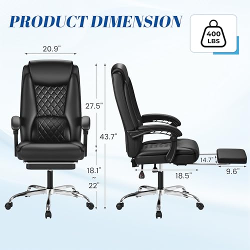 Image of Furmax Office Chair with Footrest Ergonomic High Back Design Executive Computer Desk Chair400lbs, 90-135 Reclining Leather Home Office Desk Chairs Swivel Task Chairs with Wheels(Black)