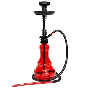 Portable Plastic Hookah, Hygienic Narguile Shisha Hookah Pipe Set 20” Includes Silicone Bowl, Hose & Tongs (Red)