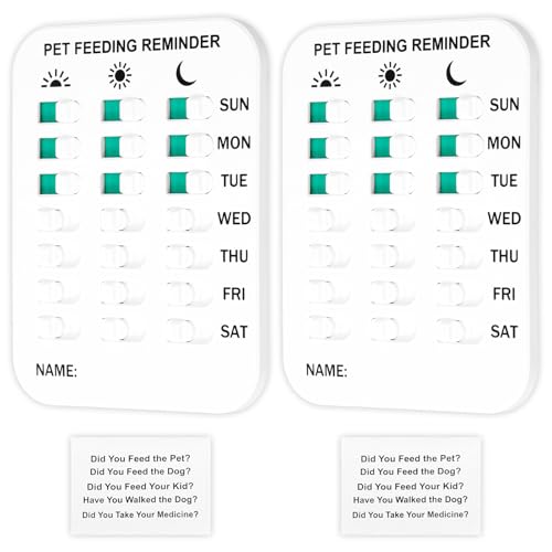 2 Pcs Dog Feeding Reminder, Cat Feeding Tracker Chart with Morning Noon Evening Options and 2 Indication Stickers, Portable Pet Feed Schedule Chart Daily for Pet Owners to Prevent Overfeeding