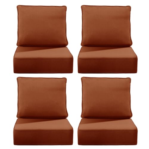 Image of 6 inch Thick Outdoor Chair Cushions, 24 x24 Inch Patio Furniture Cushions Set of 4 with Water Resistant & Removable Cover, UV Resistant, 30D High Density Sponge Patio Cushion, Orange