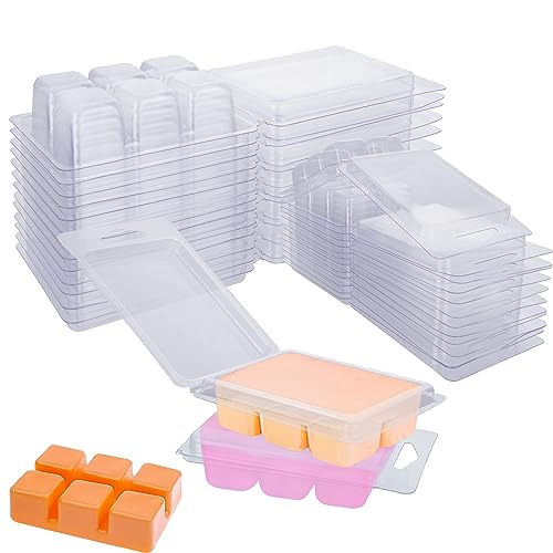 150 Pack Wax Melt Clamshells Molds 6-Cavity Clear Empty Plastic Cubes Wax Melt Container for DIY Wax Melt Candles Wickless Tarts Candles (Square)