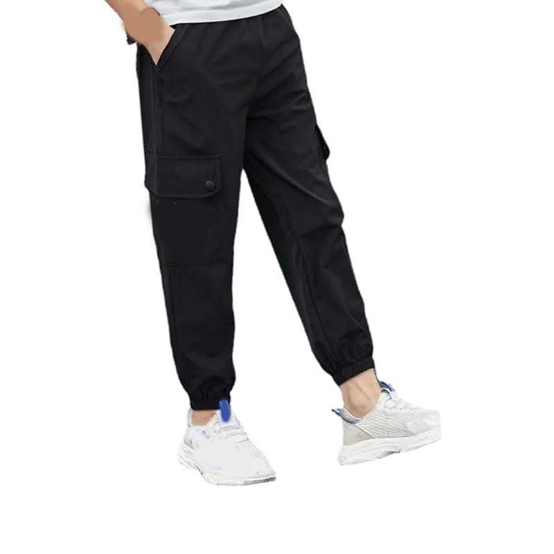 Pantalones para Niños, Pantalones Deportivos Transpirables de Secado Rápido para Niños, Color Negro (110cm)