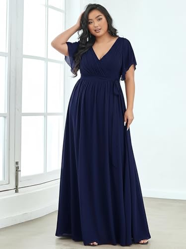 Image of Ever-Pretty Plus Women's Chiffon Bridesmaid Dress A-Line Empire Waist Floor Length Plus Size Formal Wedding Guest Dresses