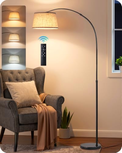 EDISHINE Lampadaire Salon, Hauteur Réglable, LED Dimmable, Noir