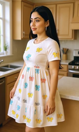 Image of Women's White Cotton Floral Print Dress | Round Neck Regular Sleeve | Trendy Casual Summer Dress