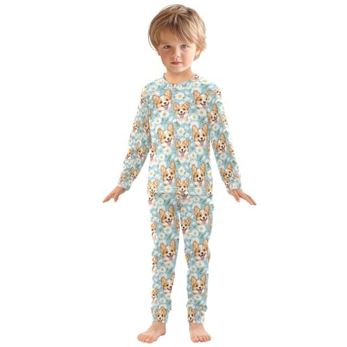 ALAZA Cute Blue Daisy Dog Pajamas Long Sleeve Sleepwear 2-Piece Pajama Set3
